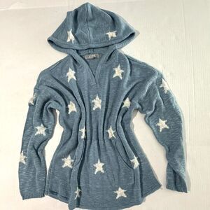 Marled Women's Light weight Knit Spangled Blue Hooded Sweater, L